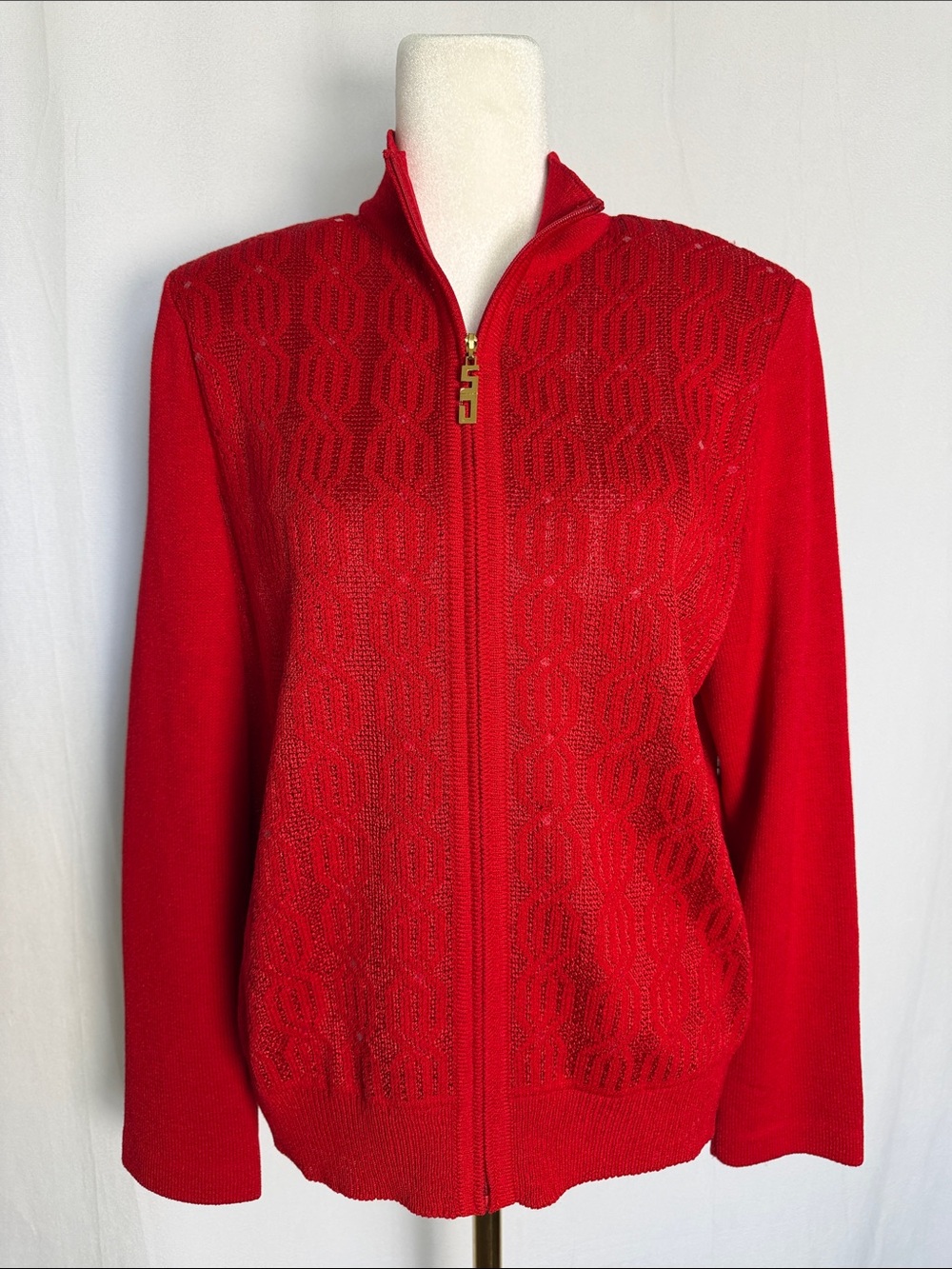 Vintage St John Sport Red Santana Knit Zip Front Sweater Jacket Sz S Resortwear
